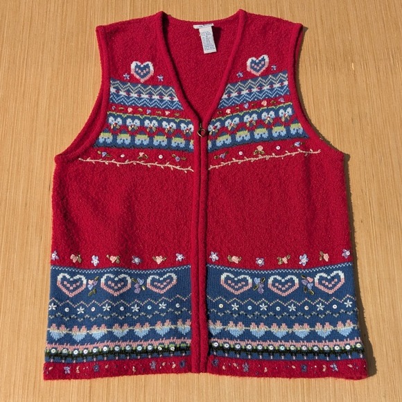Vintage Koret City Blues Sweater Vest 90's Heart Cottagecore Wool Blend Women 1X - Picture 1 of 6